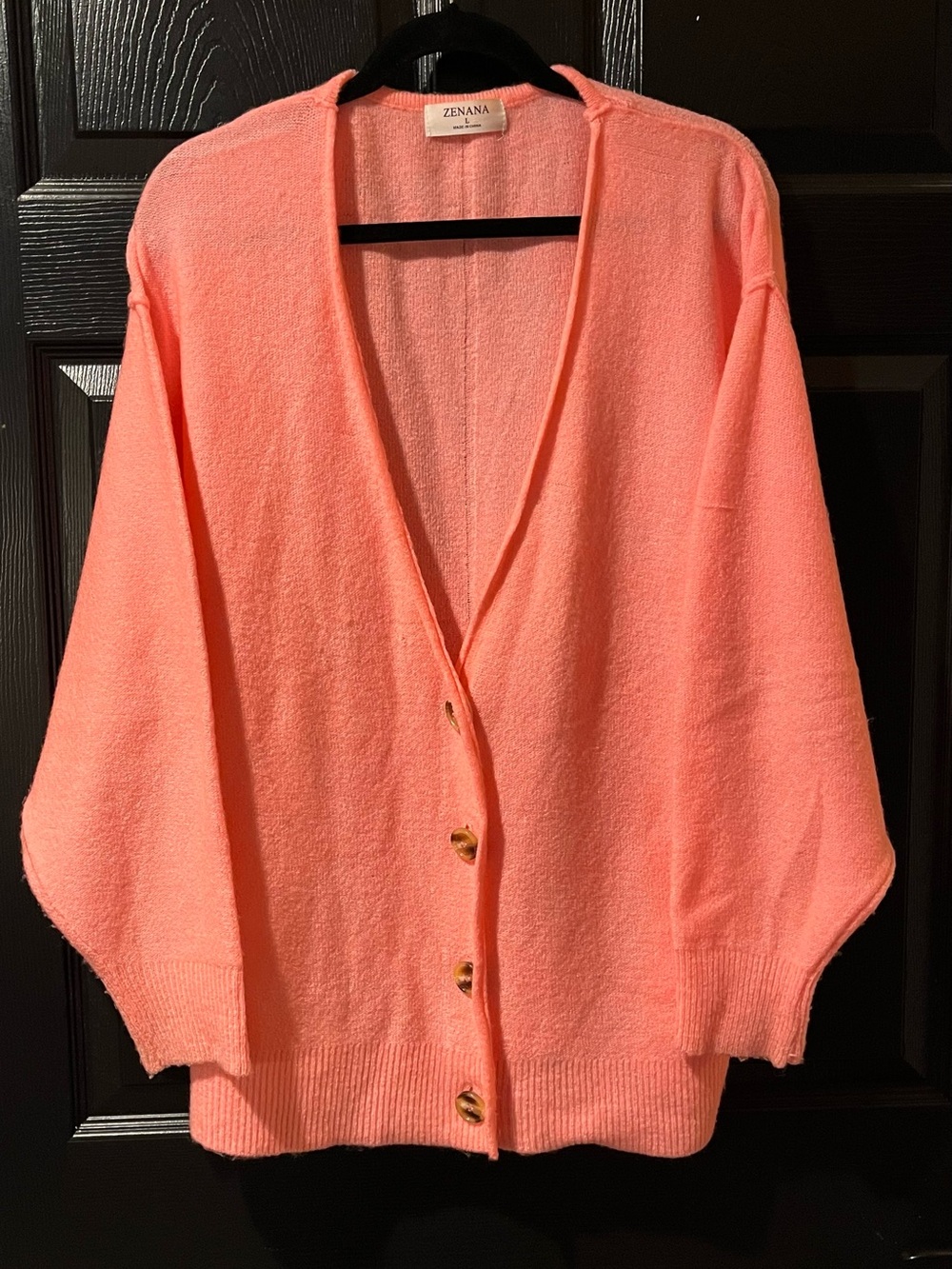 Zenana Outfitters Coral Pink Button-Front Cardigan